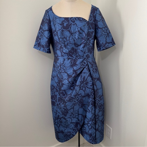 NEW Kay Unger 12 Tallulah Blue Floral Midi DRESS Mother of Bride Wedding Formal - Picture 2 of 10